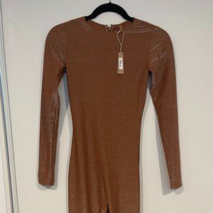 SKIMS Shimmer Catsuit Semi-Sheer COPPER - Small